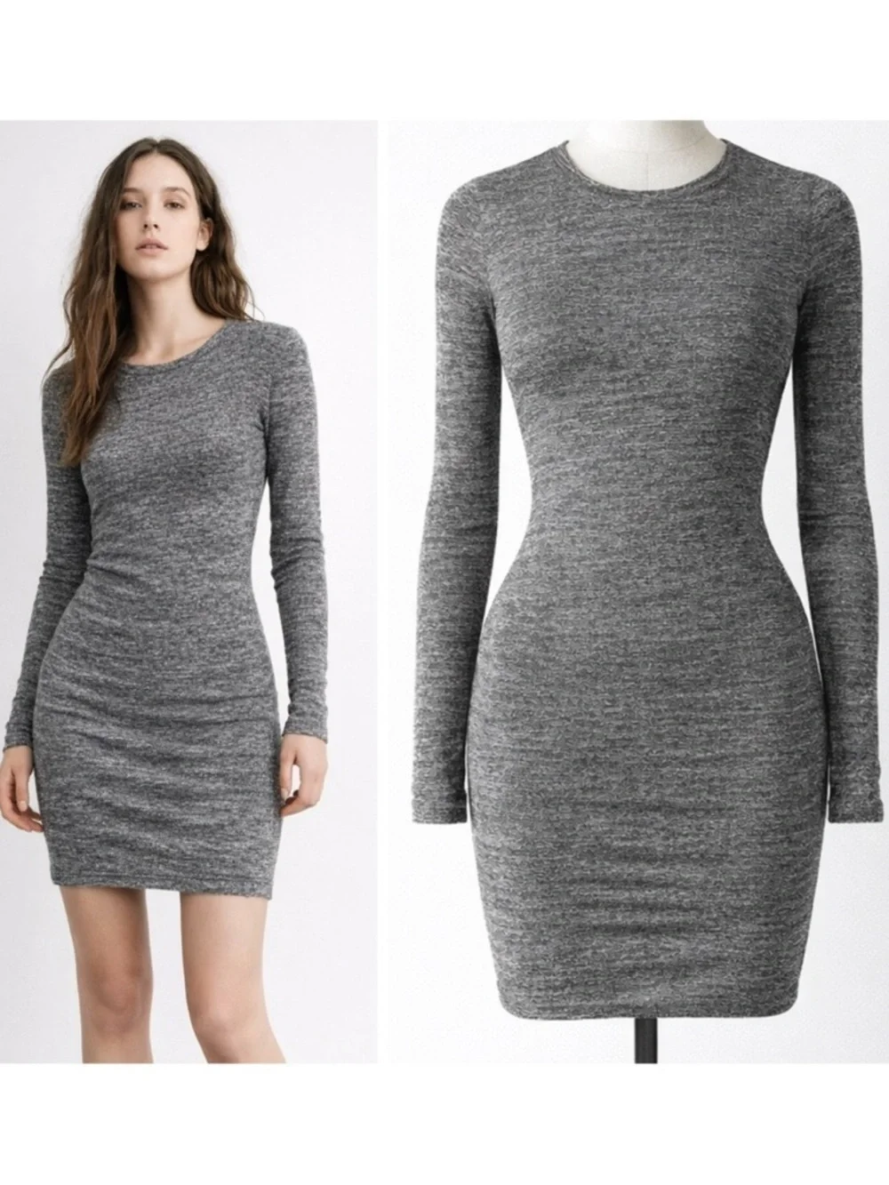 Isabel Marant Etoile Ela T-Shirt Dress Gray Long Sleeve Bodycon Size 38EU/US6